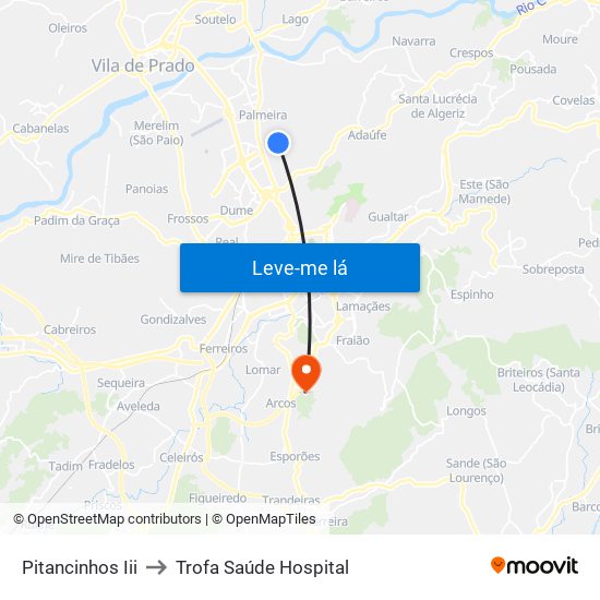 Pitancinhos Iii to Trofa Saúde Hospital map