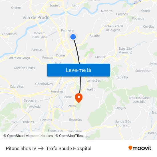 Pitancinhos Iv to Trofa Saúde Hospital map