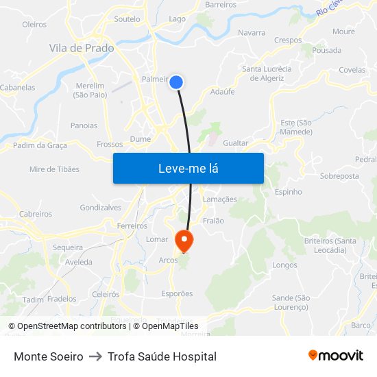 Monte Soeiro to Trofa Saúde Hospital map