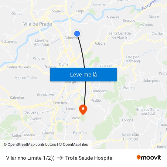 Vilarinho Limite 1/2)) to Trofa Saúde Hospital map