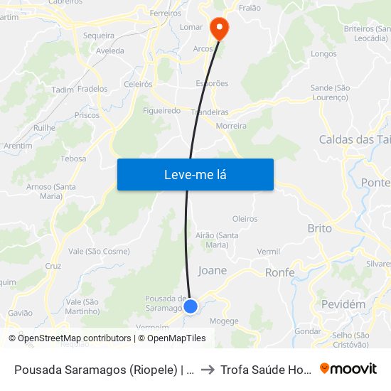 Pousada Saramagos (Riopele) | Correios to Trofa Saúde Hospital map