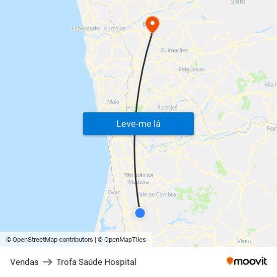 Vendas to Trofa Saúde Hospital map