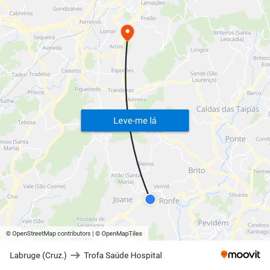 Labruge (Cruz.) to Trofa Saúde Hospital map