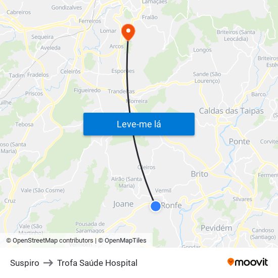 Suspiro to Trofa Saúde Hospital map