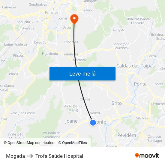 Mogada to Trofa Saúde Hospital map