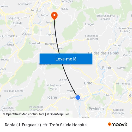 Ronfe (J. Freguesia) to Trofa Saúde Hospital map