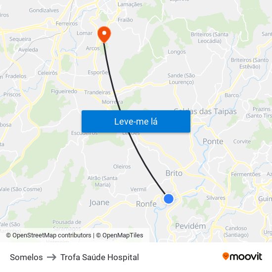 Somelos to Trofa Saúde Hospital map