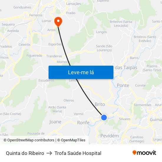 Quinta do Ribeiro to Trofa Saúde Hospital map