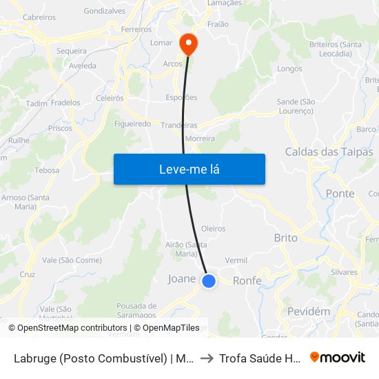 Labruge (Posto Combustível) | Monte do Rio to Trofa Saúde Hospital map