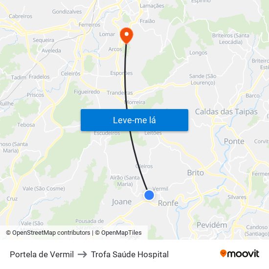 Portela de Vermil to Trofa Saúde Hospital map