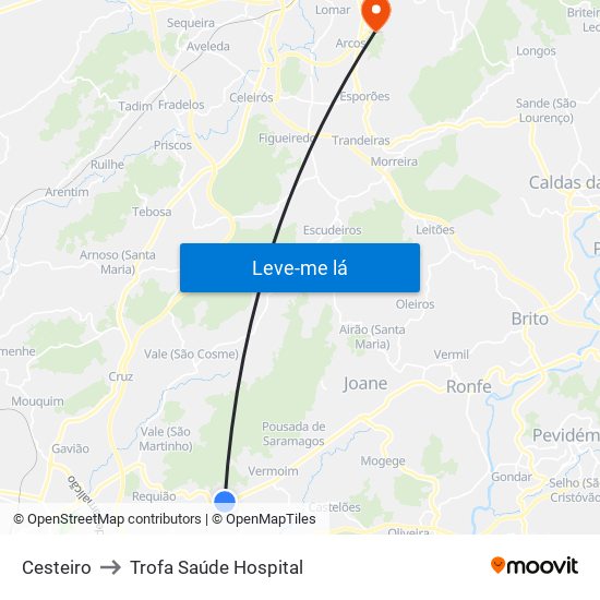 Cesteiro to Trofa Saúde Hospital map