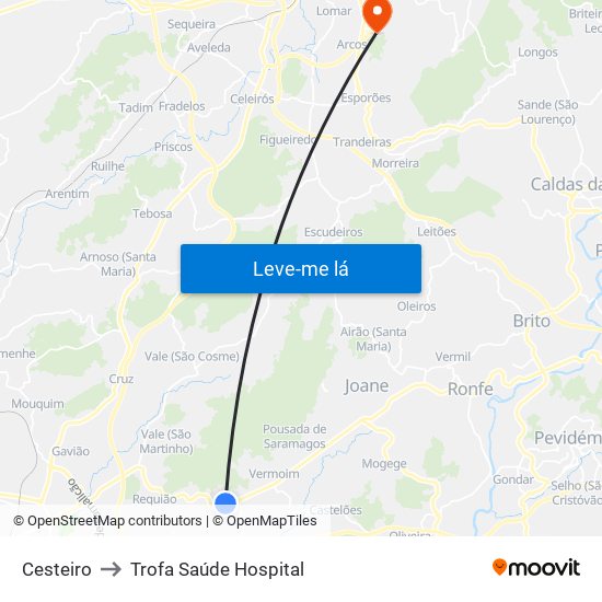 Cesteiro to Trofa Saúde Hospital map