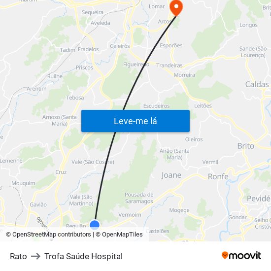 Rato to Trofa Saúde Hospital map