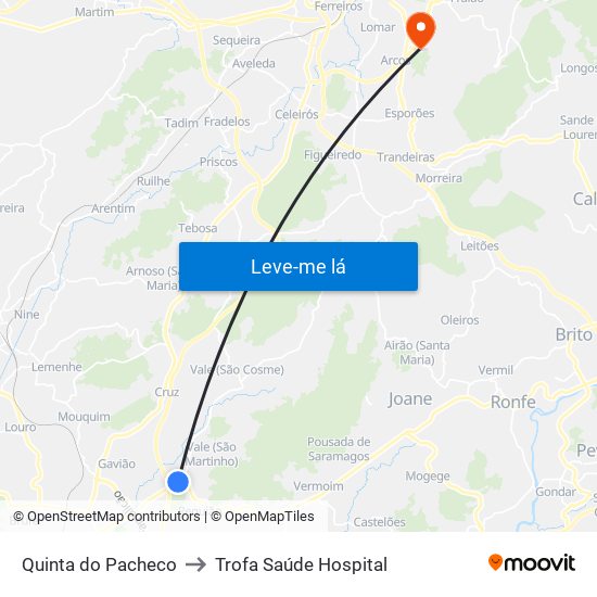 Quinta do Pacheco to Trofa Saúde Hospital map