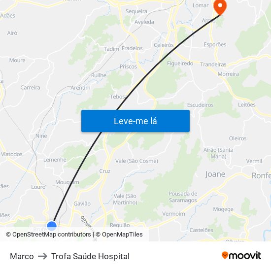 Marco to Trofa Saúde Hospital map