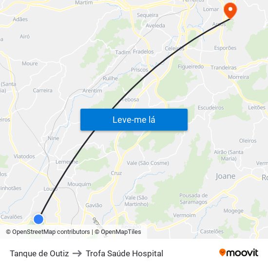 Tanque de Outiz to Trofa Saúde Hospital map