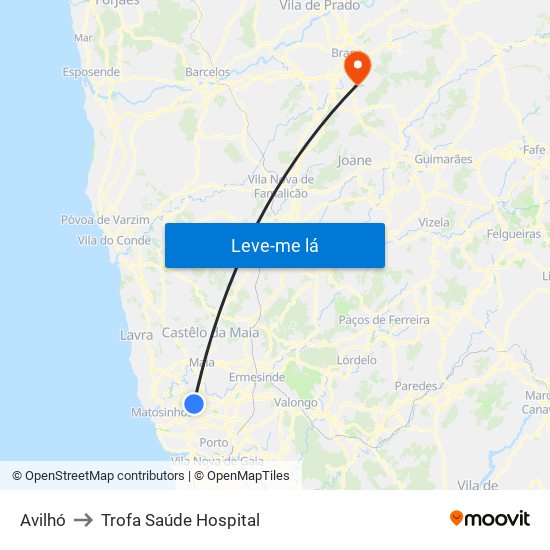 Avilhó to Trofa Saúde Hospital map