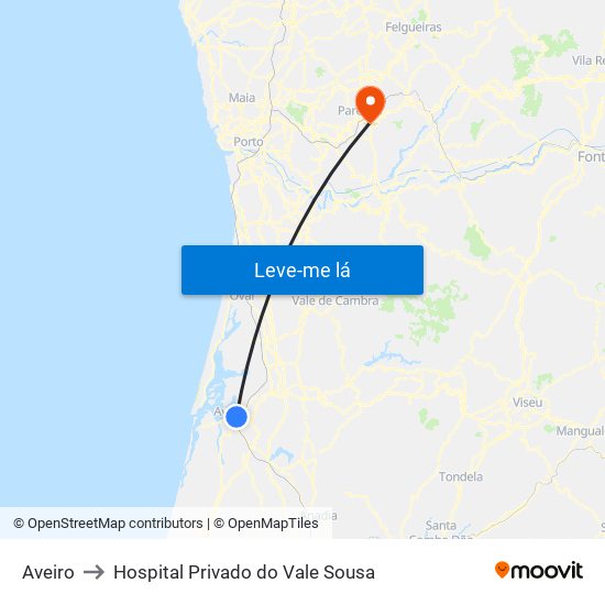 Aveiro to Hospital Privado do Vale Sousa map