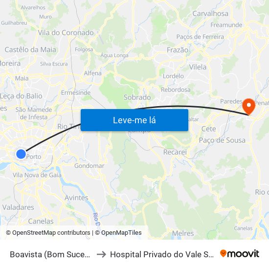 Boavista (Bom Sucesso) to Hospital Privado do Vale Sousa map