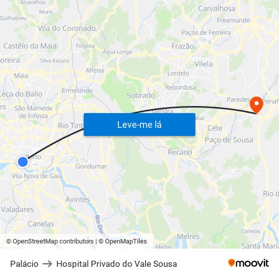 Palácio to Hospital Privado do Vale Sousa map