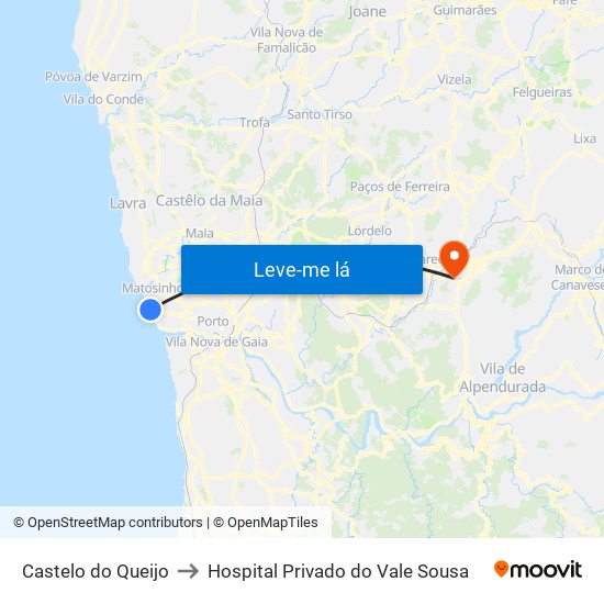 Castelo do Queijo to Hospital Privado do Vale Sousa map