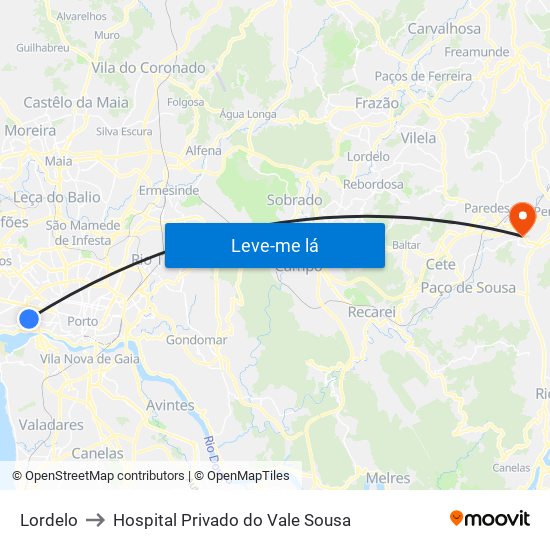 Lordelo to Hospital Privado do Vale Sousa map