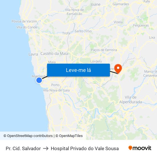 Pr. Cid. Salvador to Hospital Privado do Vale Sousa map