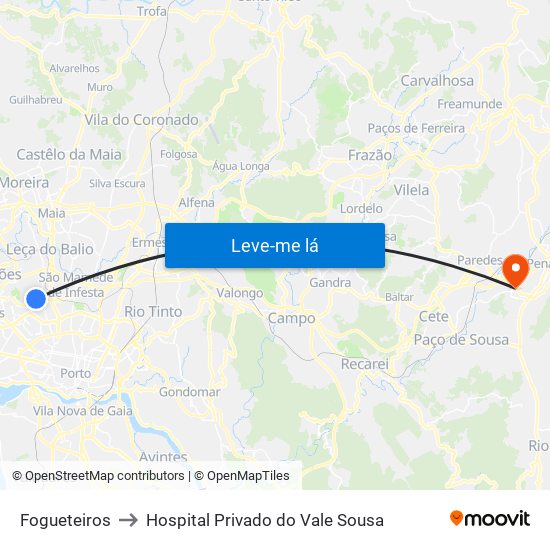 Fogueteiros to Hospital Privado do Vale Sousa map