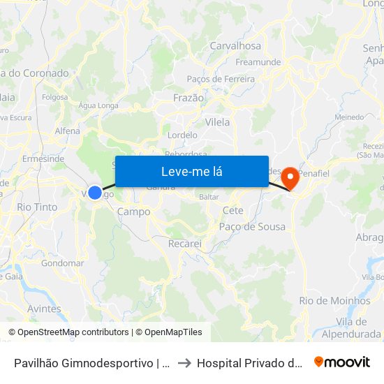 Pavilhão Gimnodesportivo | Ramalho Ortigão to Hospital Privado do Vale Sousa map