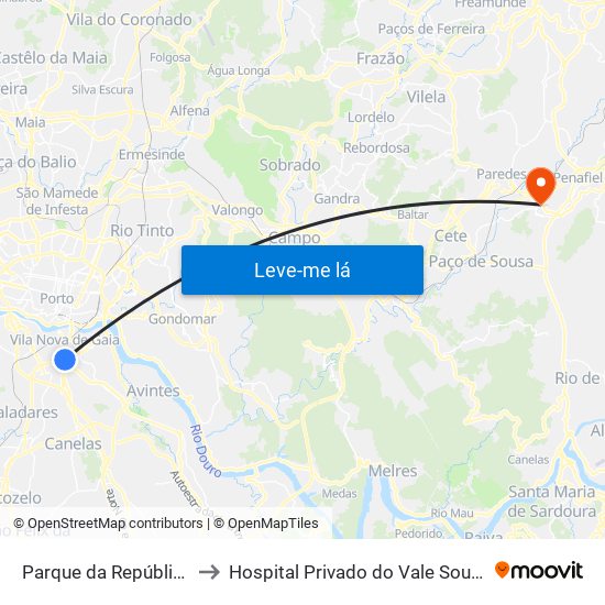 Parque da República to Hospital Privado do Vale Sousa map