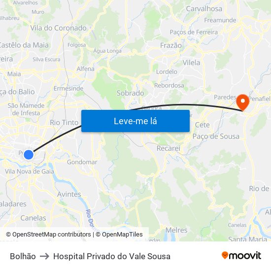 Bolhão to Hospital Privado do Vale Sousa map