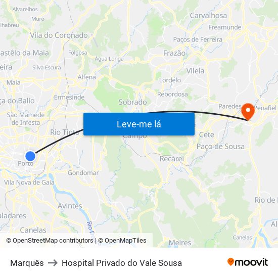 Marquês to Hospital Privado do Vale Sousa map