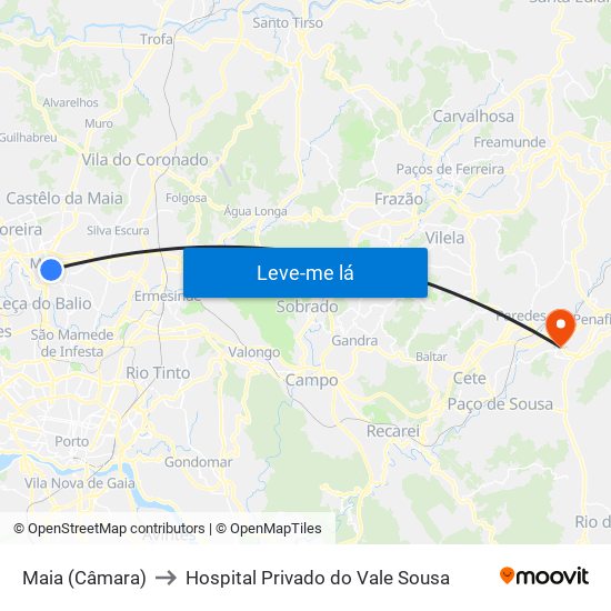 Maia (Câmara) to Hospital Privado do Vale Sousa map