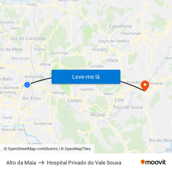 Alto da Maia to Hospital Privado do Vale Sousa map