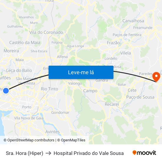 Sra. Hora (Hiper) to Hospital Privado do Vale Sousa map