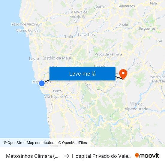 Matosinhos Câmara (Matc1) to Hospital Privado do Vale Sousa map