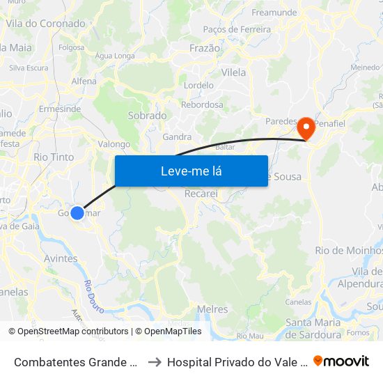Combatentes Grande Guerra to Hospital Privado do Vale Sousa map