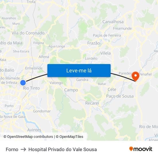 Forno to Hospital Privado do Vale Sousa map
