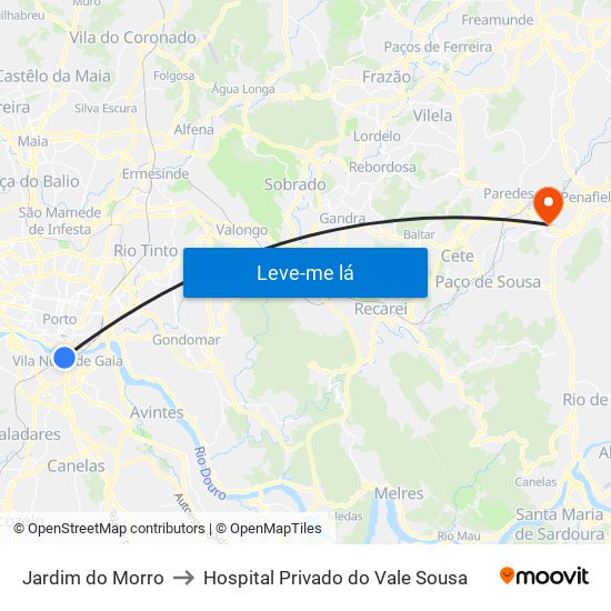 Jardim do Morro to Hospital Privado do Vale Sousa map