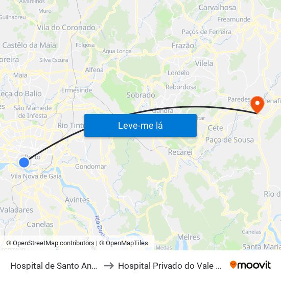 Hospital de Santo António to Hospital Privado do Vale Sousa map