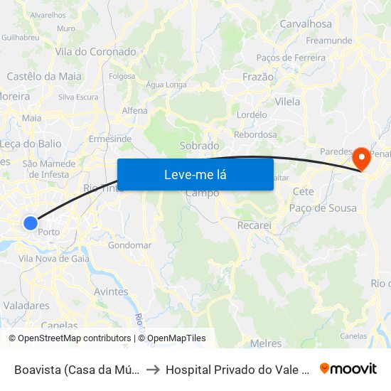 Boavista (Casa da Música) to Hospital Privado do Vale Sousa map