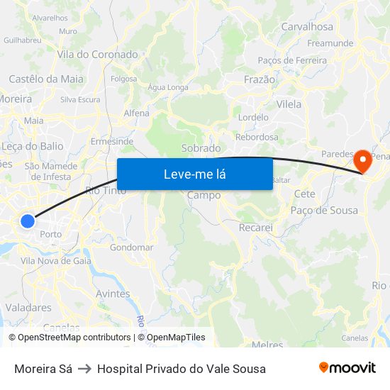 Moreira Sá to Hospital Privado do Vale Sousa map