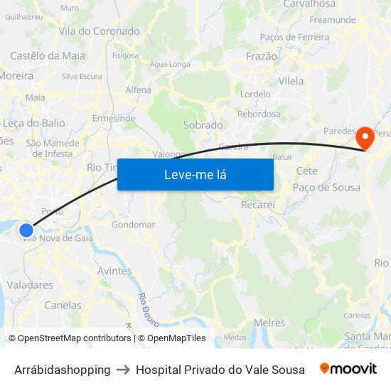 Arrábidashopping to Hospital Privado do Vale Sousa map