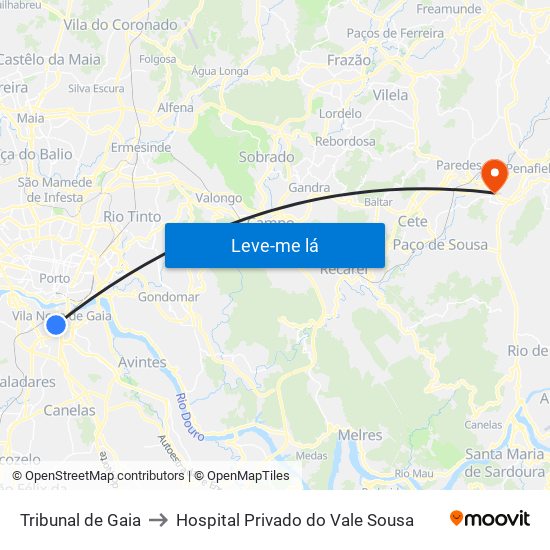 Tribunal de Gaia to Hospital Privado do Vale Sousa map