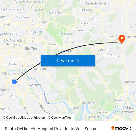 Santo Ovídio to Hospital Privado do Vale Sousa map