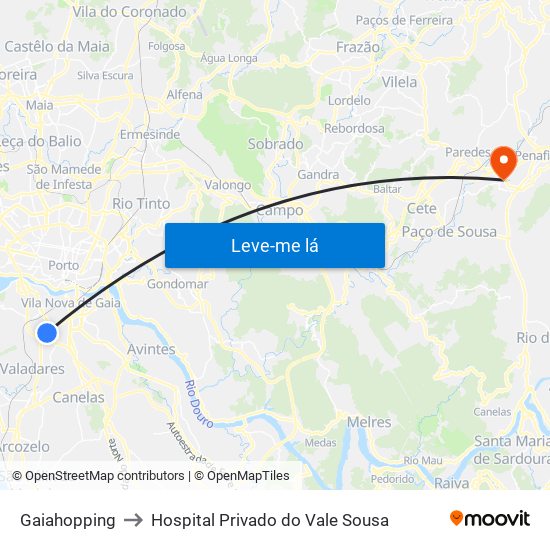 Gaiahopping to Hospital Privado do Vale Sousa map