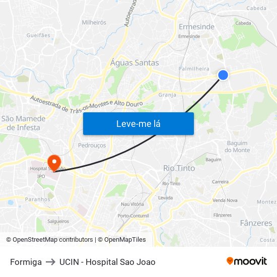 Formiga to UCIN - Hospital Sao Joao map