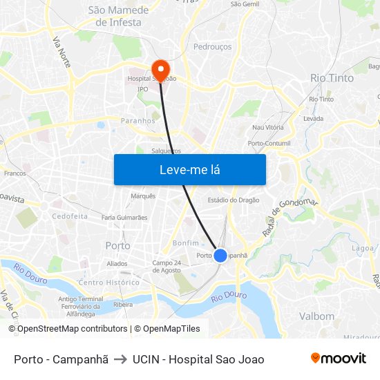 Porto - Campanhã to UCIN - Hospital Sao Joao map