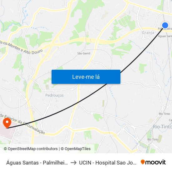 Águas Santas - Palmilheira to UCIN - Hospital Sao Joao map