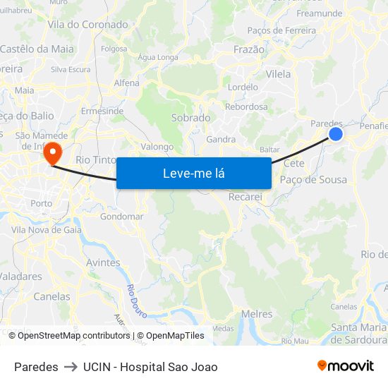 Paredes to UCIN - Hospital Sao Joao map